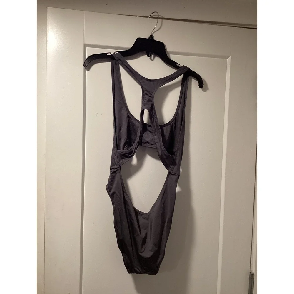 SKIMS Swim Monokini Gunmetal Grey Cutout One Piece Racerback SW-MKN-0012 XL